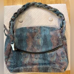 Aimee Kestenberh blue & red snakeskin embossed leather shoulder bag